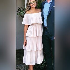 Vici Bonifacio Tiered Pleaded Midi Dress